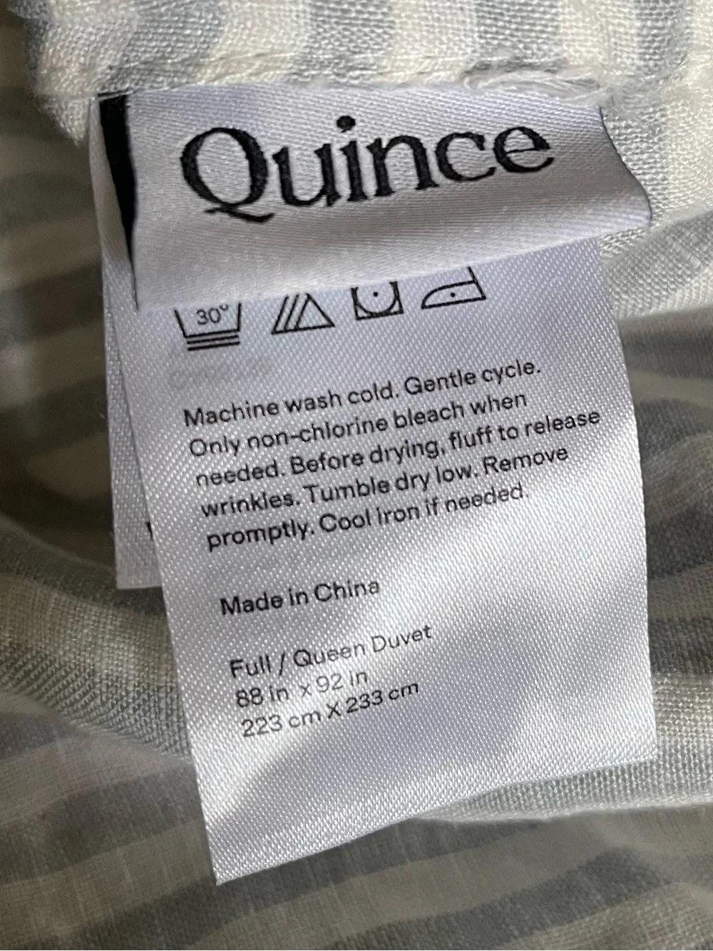 NWOT Quince European Linen Stripe 1 Piece Duvet Cover, Full/Queen (Mist/White)